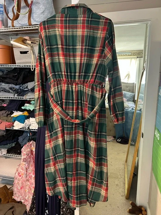 BloomChic Green and Red Plaid Midi Shirt Dress with Belt - Picture 7 of 8